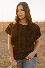 Berlin Black Aztec Mesh Top - Also in Plus Size