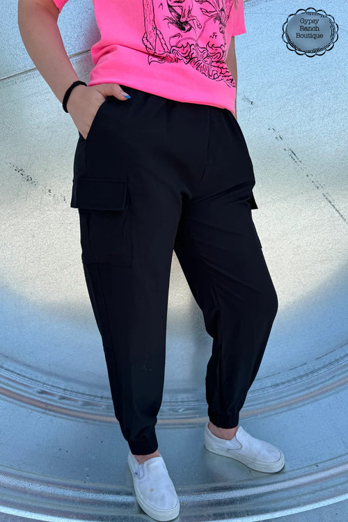 Night Rider Black Cargo Jogger Pants - Also in Plus Size