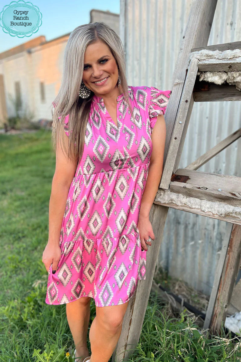 Tolar Pink Aztec Dress - Also in Plus Size