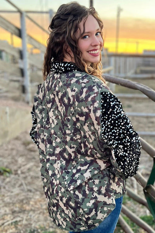 Campfire Camo Sequin Shacket - Also in Plus Size