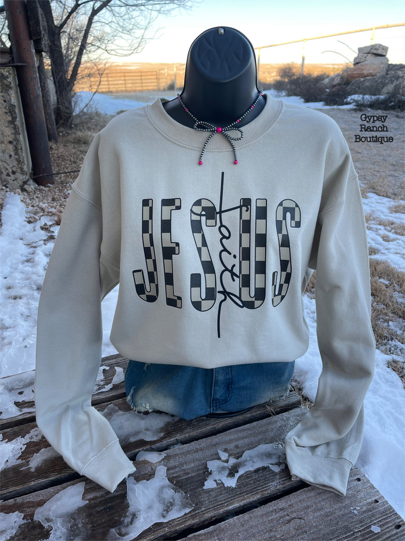 Jesus Faith Checkered Sweatshirt - Also in Plus Size