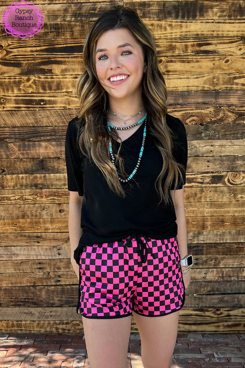 Elite Pink & Black Checkered Shorts - Also in Plus Size