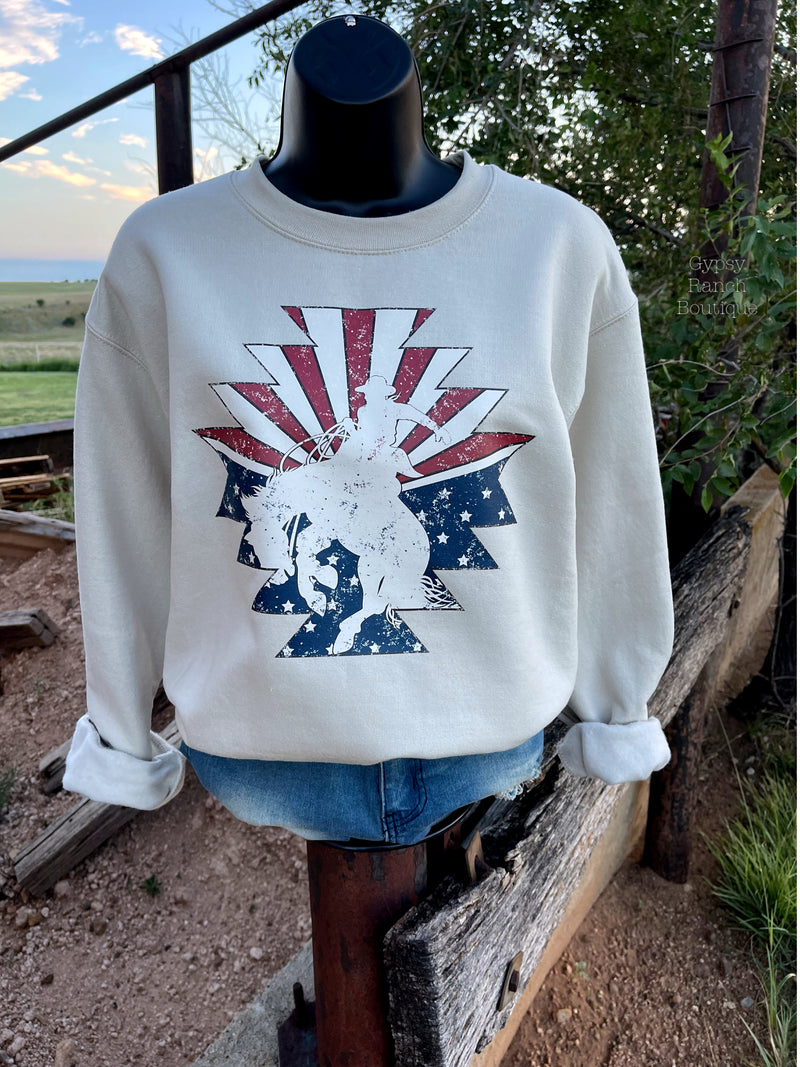 Patriotic Bronc on Sand Sweatshirt - Also in Plus Size