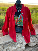 Rockin Red Rio Distressed Shacket - Also in Plus Size