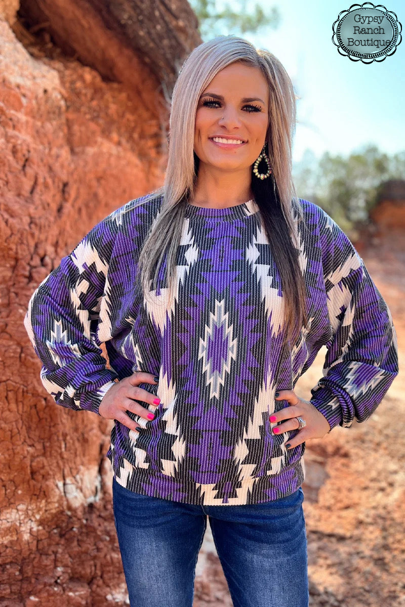 Mountain Cruise Purple Aztec Top - Also in Plus Size