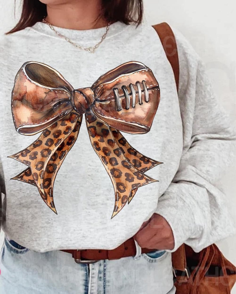 Leopard Football Bow on Sweatshirt- Also in Plus Size