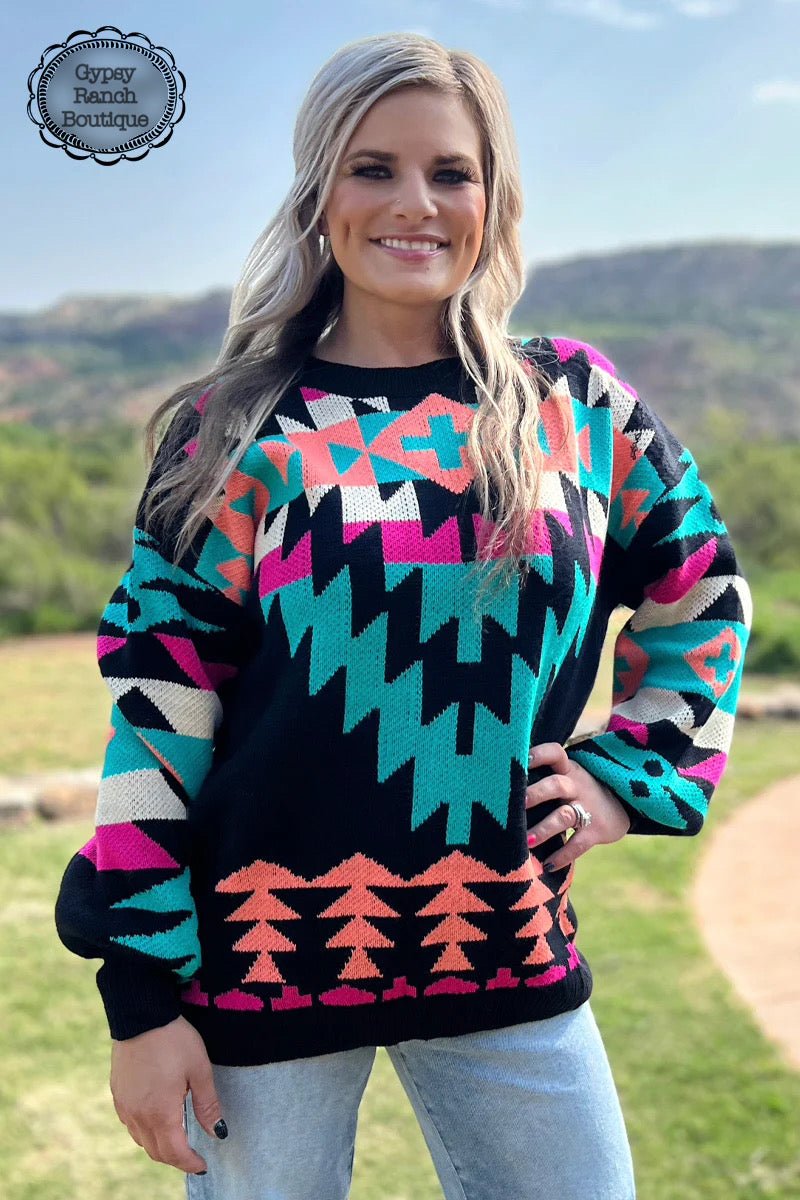 Mountain Lights Aztec Sweater Top- Also in Plus Size