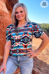 Mesa Aztec Puff sleeve Top - Also in Plus Size