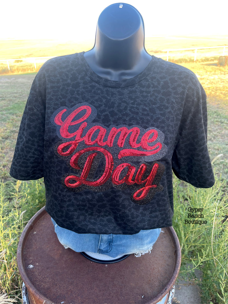 Leopard Game Day Red Sequin Top - Also in Plus Size