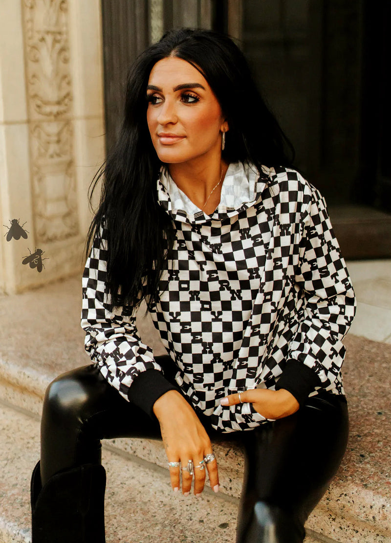 Checkered Western Hooded Top - Also in Plus Size