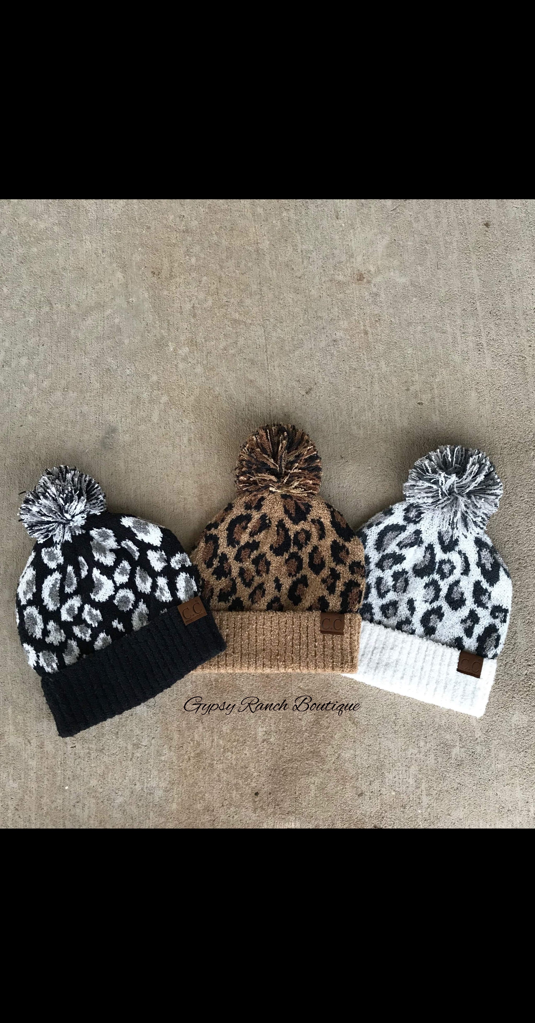 Leopard Pom Beanie Latte