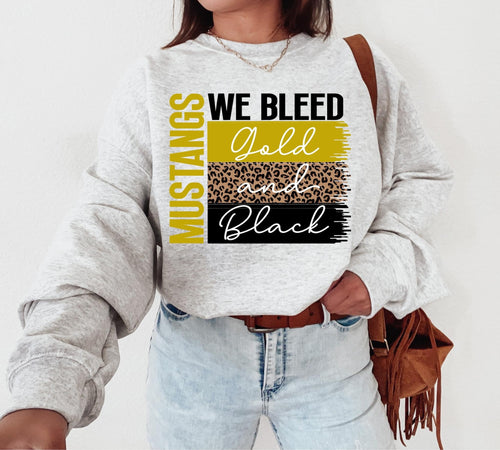 Mustangs We Bleed Black and Gold Sweatshirt - Also in Plus Size